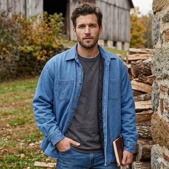 Wrangler Other - Wrangler Denim Gorpcore Shacket  Men XL Blue Quilted Lined Workwear Americana